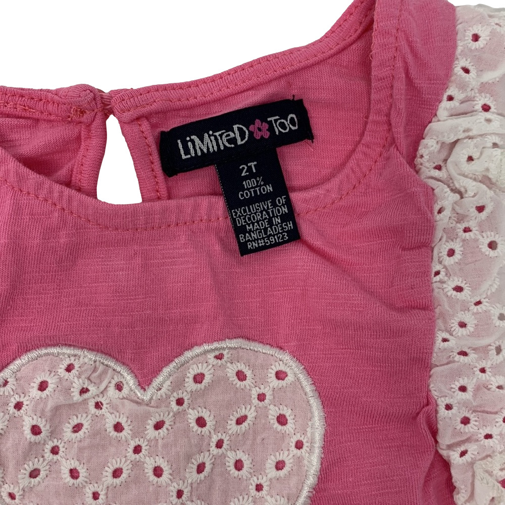 Girls 2T Pink Heart Flutter Sleeve Top & Denim Shorts Outfit Set - Picture 6 of 6